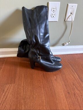 Nine West Black Tall Heeled Boots with Buckle Strap